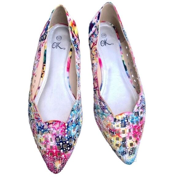 IT’S OK Gorgeous Lattice Floral and Rhinestone Pointy Toe Ballet Flats - Picture 7 of 10
